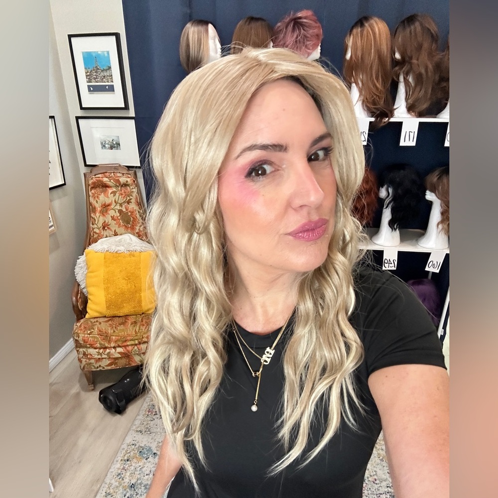 043 Wavy Blonde Mixed Bleach Blonde Synthetic Wig Clip In Hair Topper - Picture 2 of 4